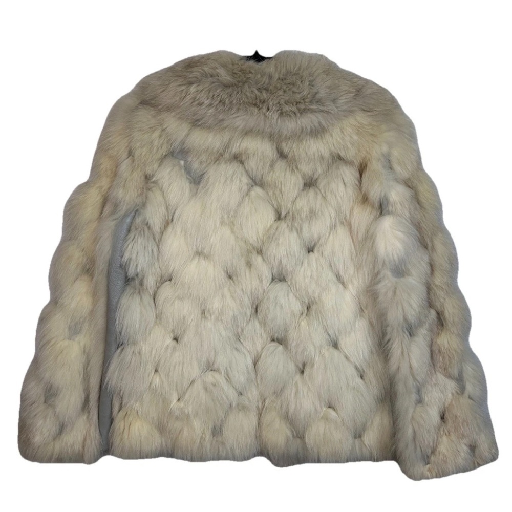 Vintage White Fox Fur Patchwork Leather Jacket Coat Ivory Evan’s 60s 70s M RARE - Picture 2 of 15